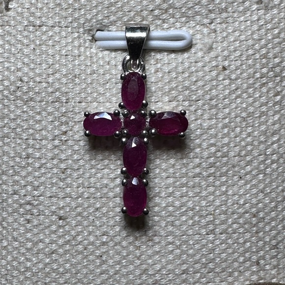 Natural Ruby 925 Sterling Silver Cross Pendant - Picture 6 of 9